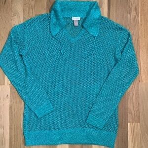 WEEKENDS by Chico’s Open Knit Collared Teal Tunic Women’s
